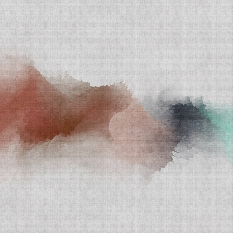 Daydream 2 - Papier peint texture lin naturel avec tache de couleur style aquarelle - gris, rouge | nacre intissé lisse
