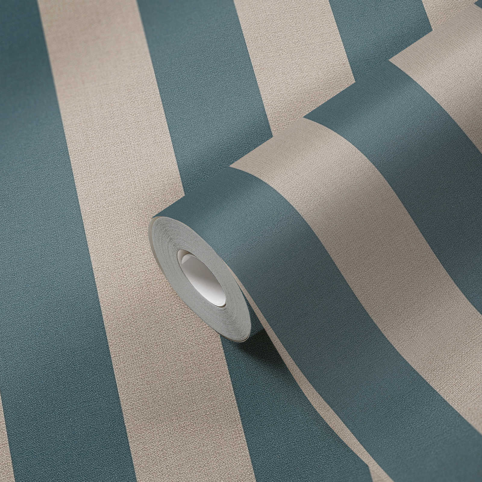             Striped wallpaper with linen look PVC-free - blue, brown
        