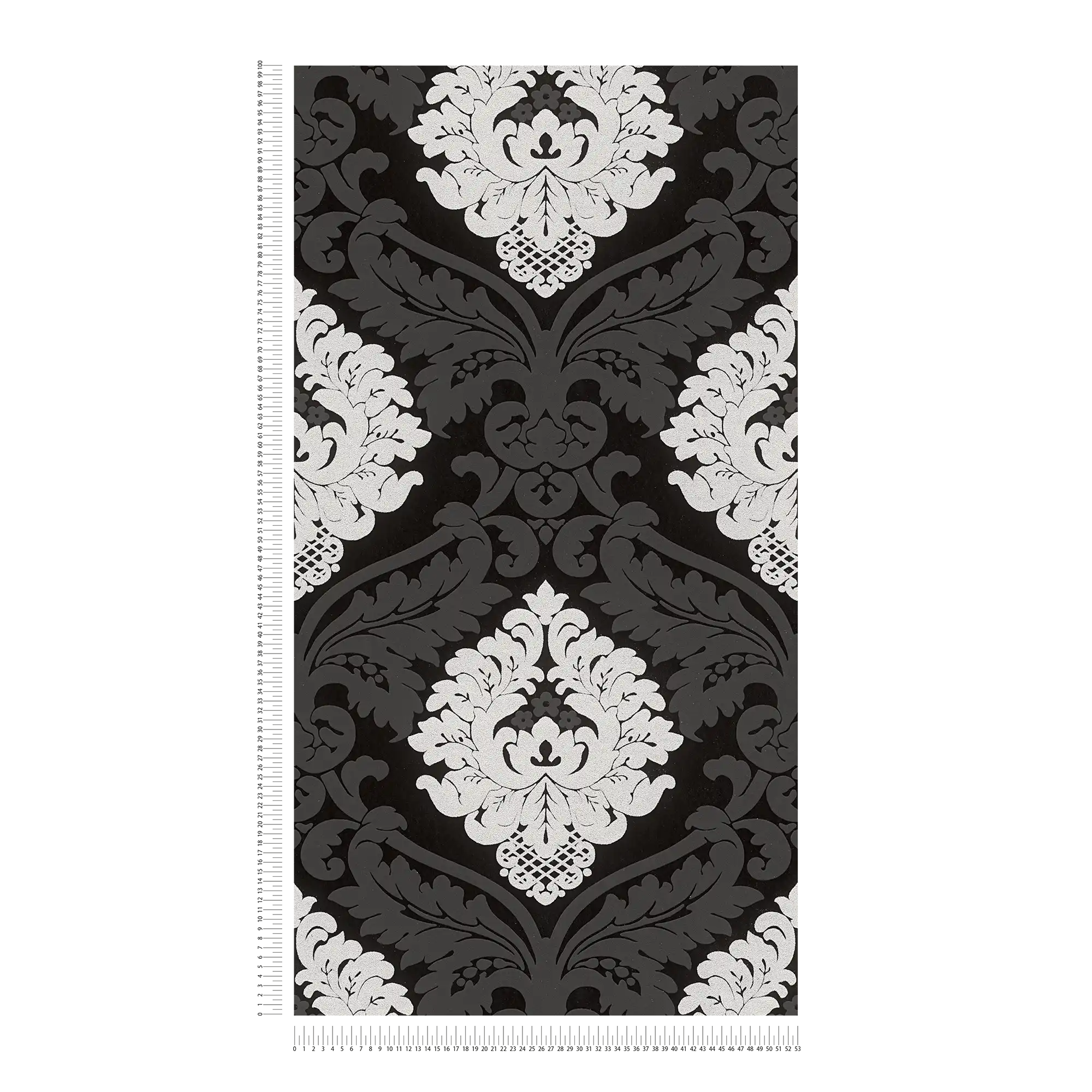             Carta da parati ornamentale effetto glitter ed effetto 3D - nero, argento, bianco
        