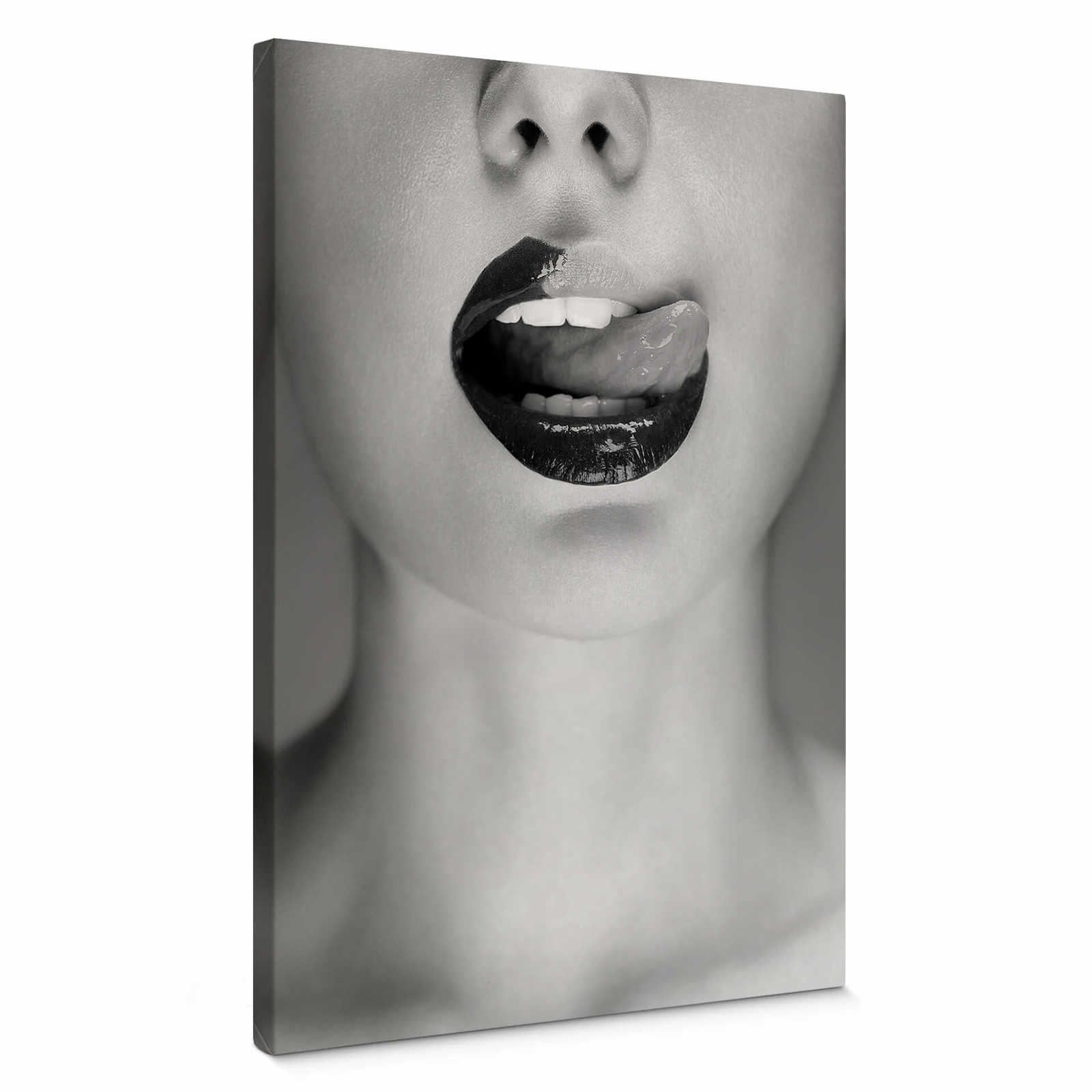         Canvas print portrait mouth with chocolate – black and white
    