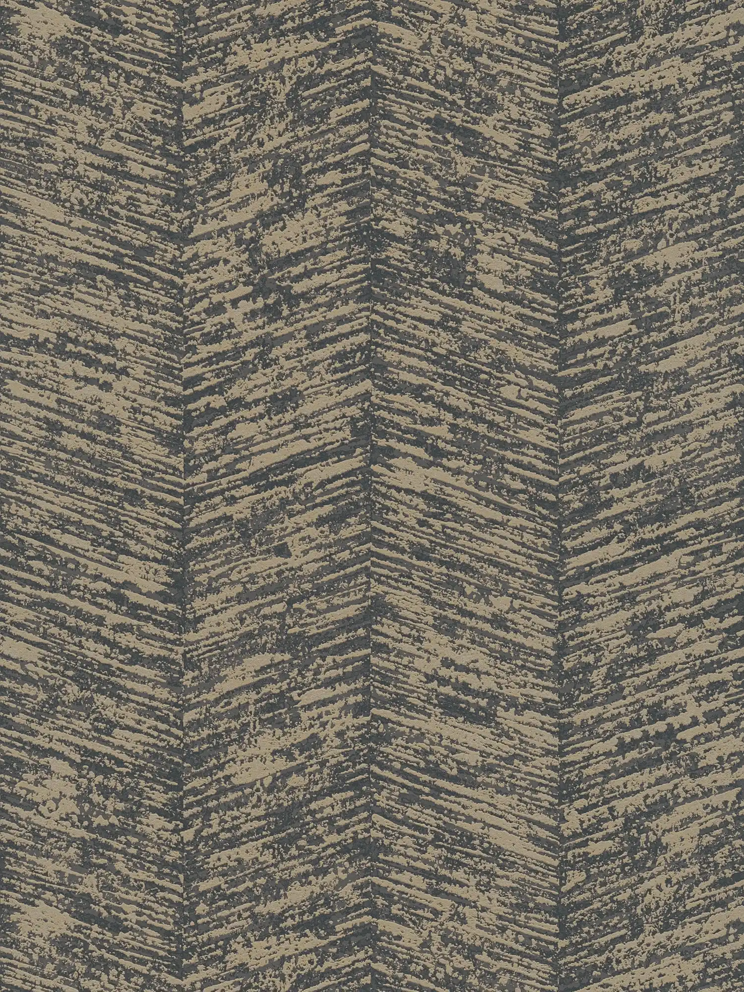 Ethno behang met gevlekt streeppatroon - grijs, metallic, zwart
