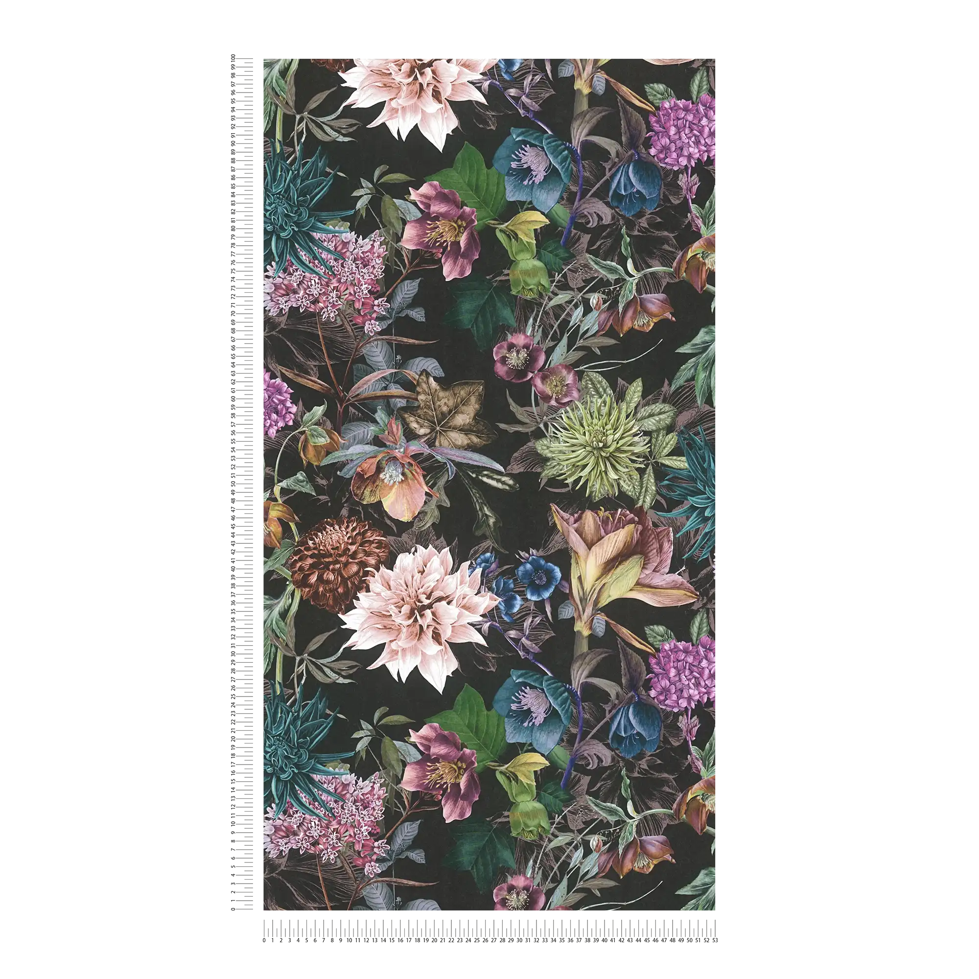             Bloemenbehang met zwarte achtergrond - kleurrijk, zwart
        