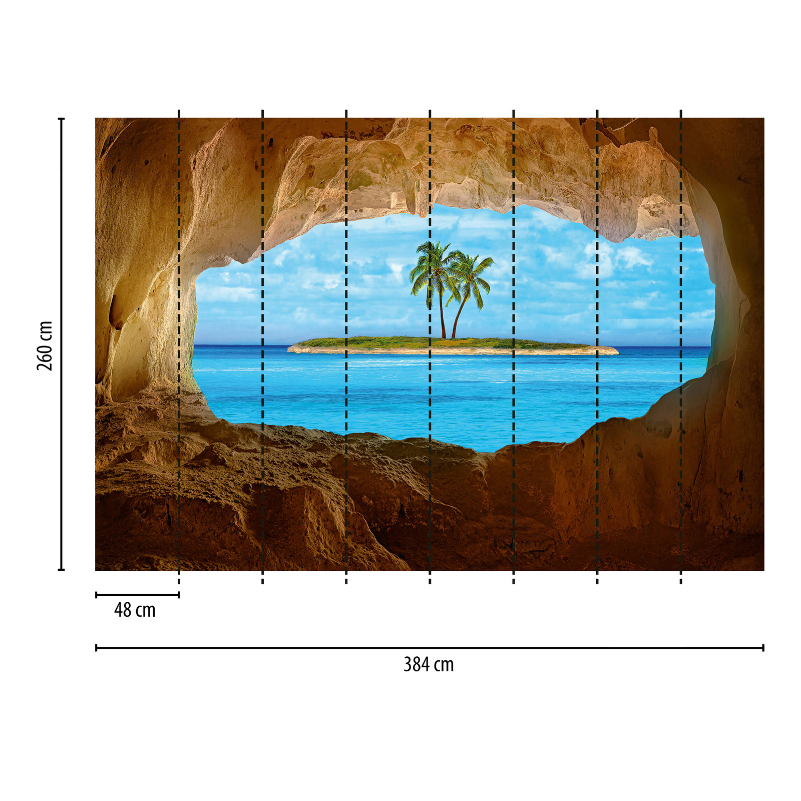             Papier peint tropical avec île de palmiers & vue sur les mers du Sud
        