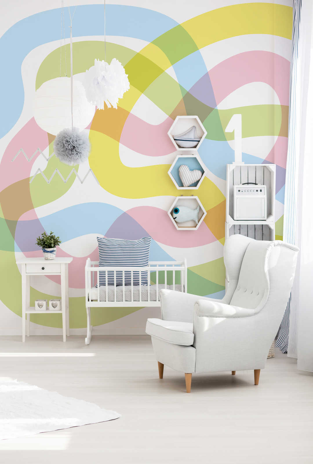 Papier peint panoramique chambre enfant formes colorées vintage
