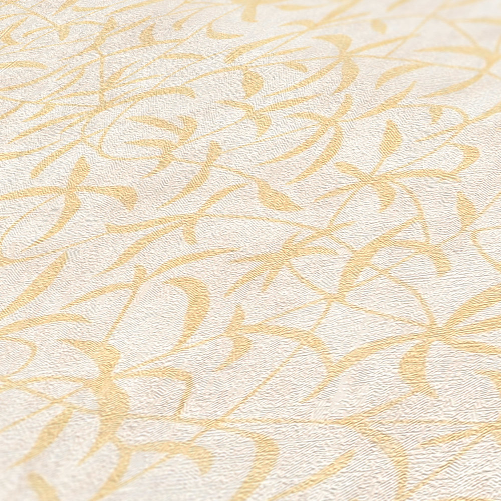             Papier peint intissé avec branches et fleurs - crème, beige, jaune
        