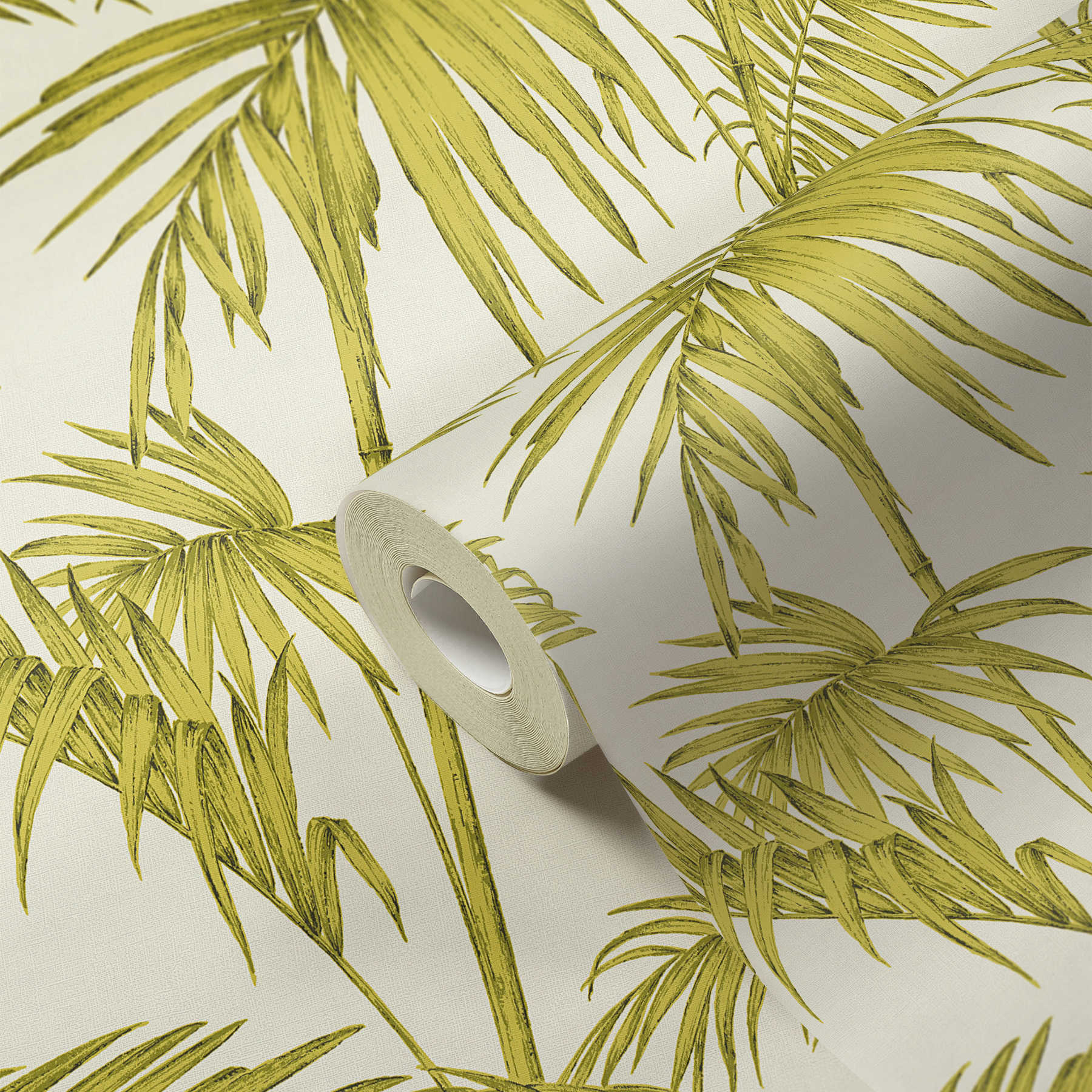             Nature wallpaper palm leaves, bamboo - green, cream
        