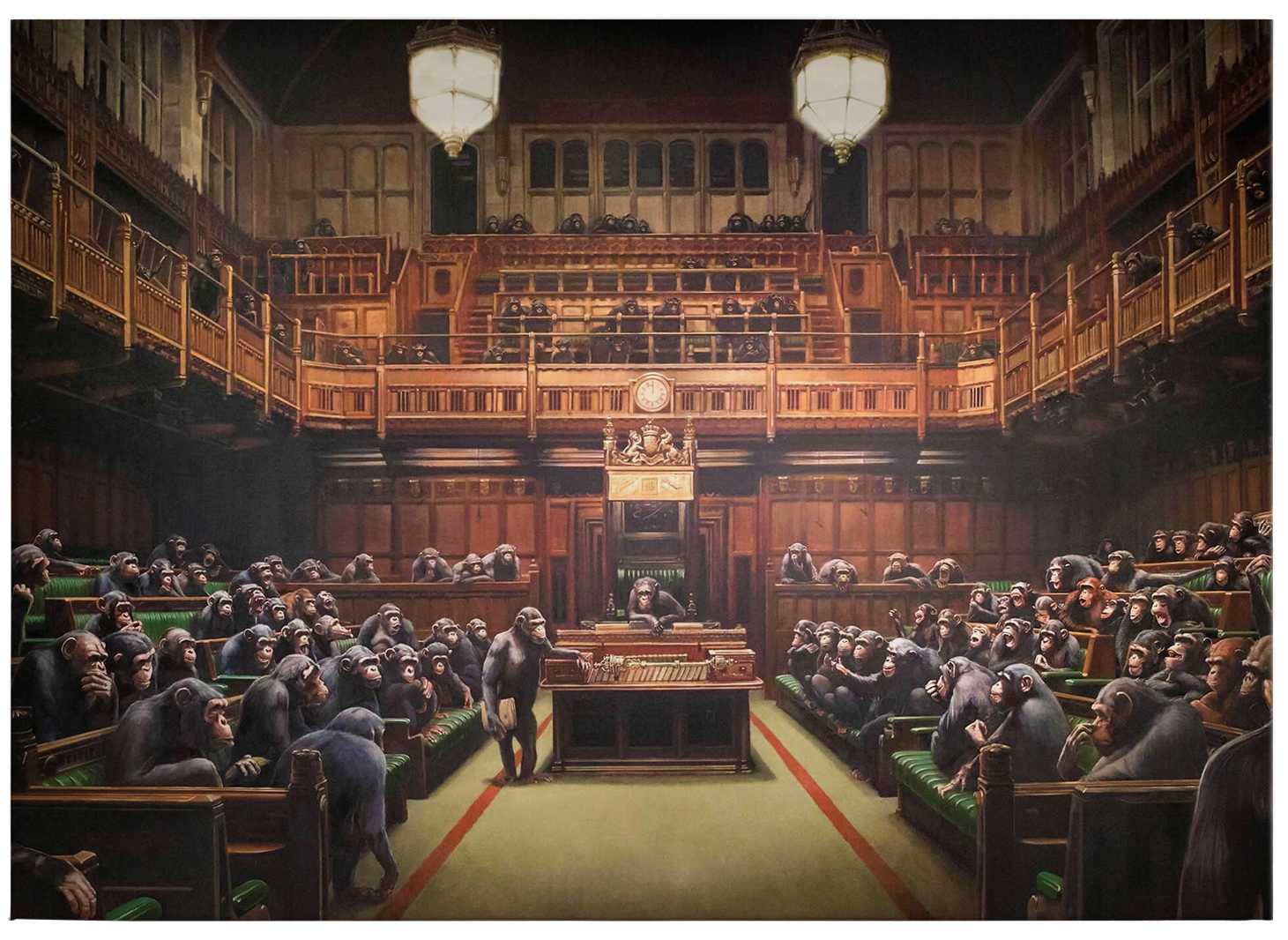             Canvas print Banksy "Devolved Parliament" painting
        