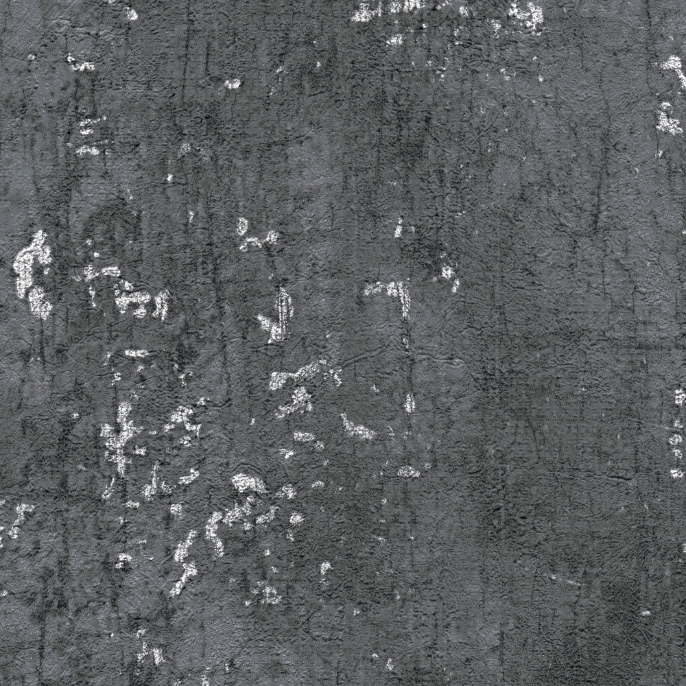             Papel pintado antracita aspecto de yeso con craquelado plateado - gris, metálico, negro
        