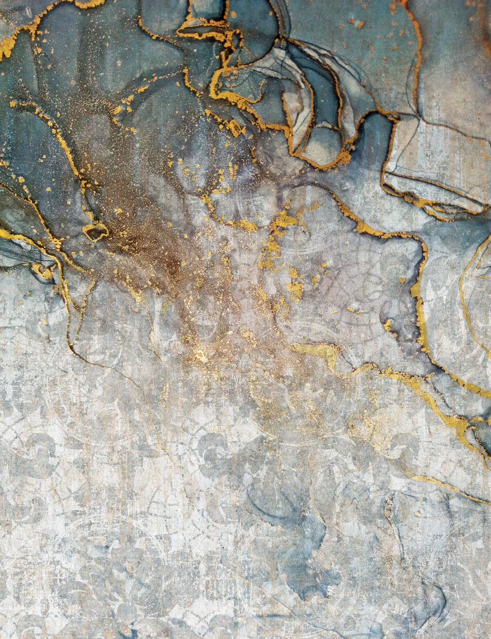             Marbre Mosaïque Aspect pierre Papier peint panoramique avec accent doré
        