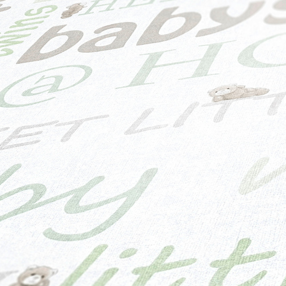            Wallpaper Nursery for boys & girls - green, white
        