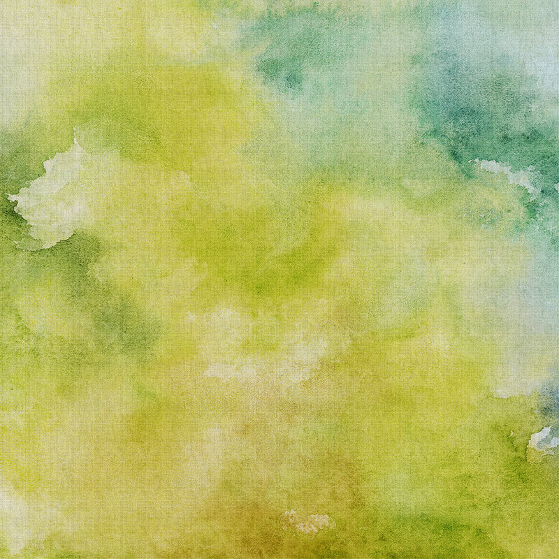 Watercolours 3 - Groen aquarelmotief als fotobehang in natuurlijke linnenstructuur - Geel, Groen | Matte gladde vliesstof
