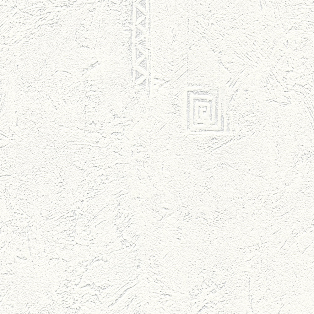             Papier peint texture rugueuse crépi et éléments géométriques - Peut être peint, blanc
        
