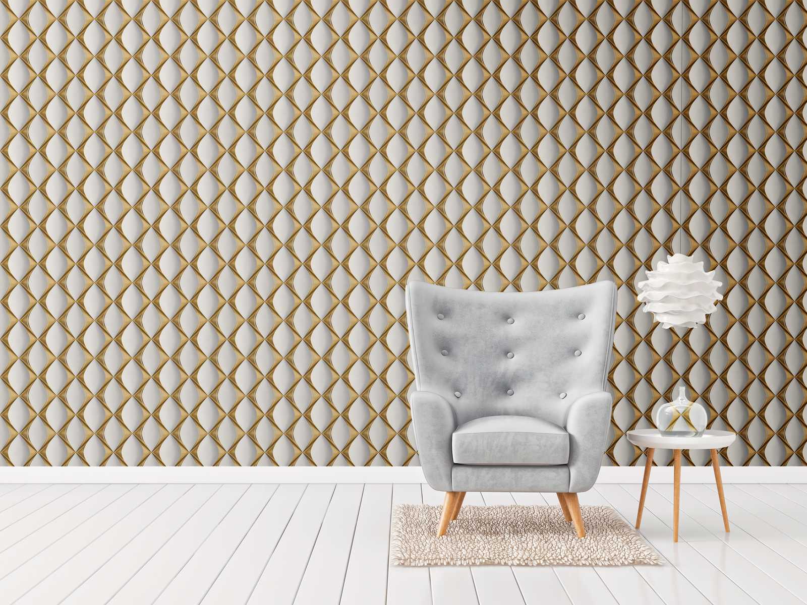             3D behang gouden retro patroon - wit, grijs, metallic
        