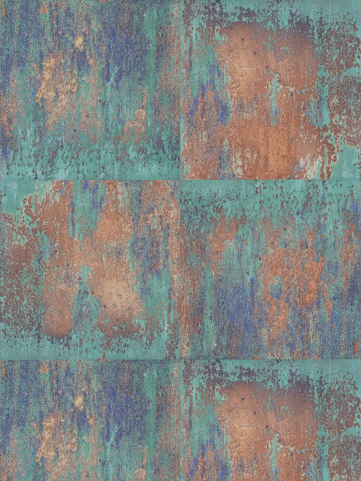 Papier peint adhésif | aspect rouille design métal rustique - bleu, marron
