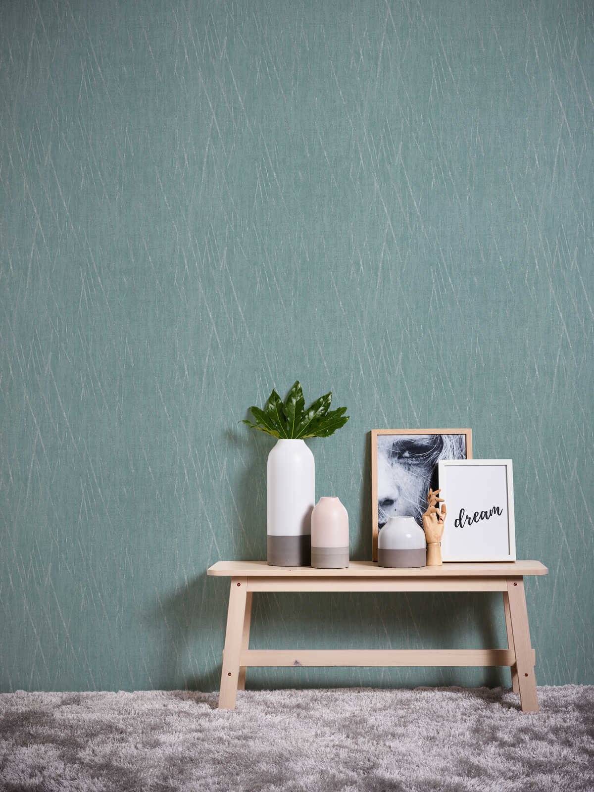             Textured wallpaper with metallic colours - blue, green, silver
        