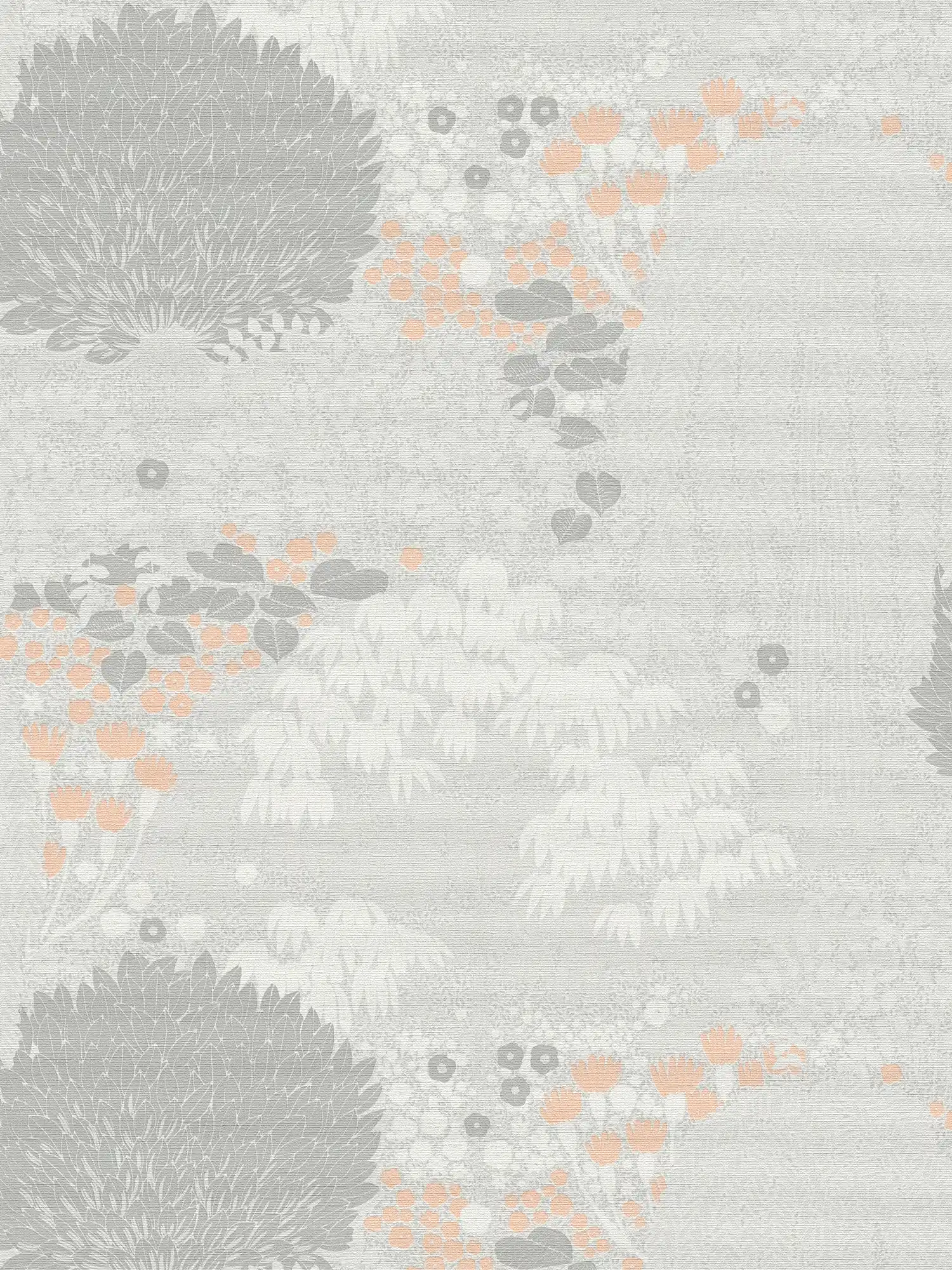         Floral non-woven wallpaper with leaves light textured, matt - light grey, white, pink
    