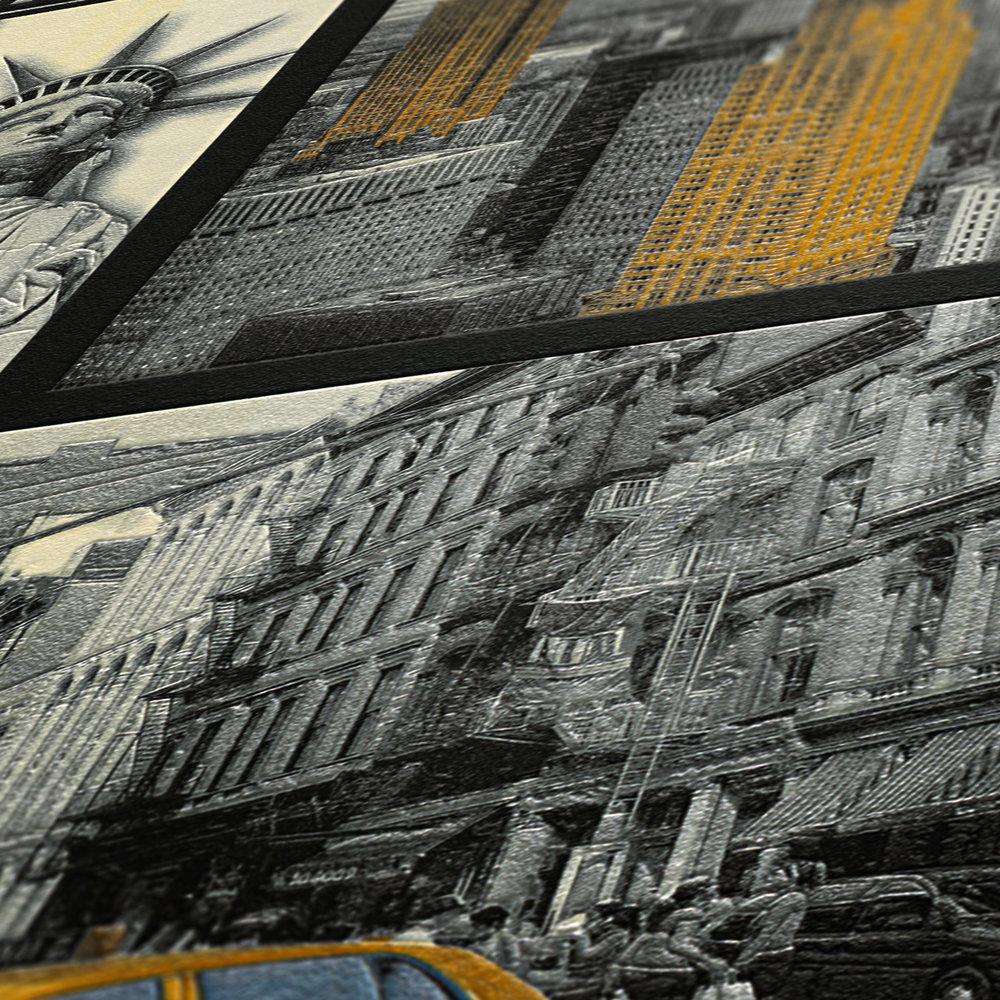             Papier peint New York Skyline avec effet brillant - noir, jaune
        