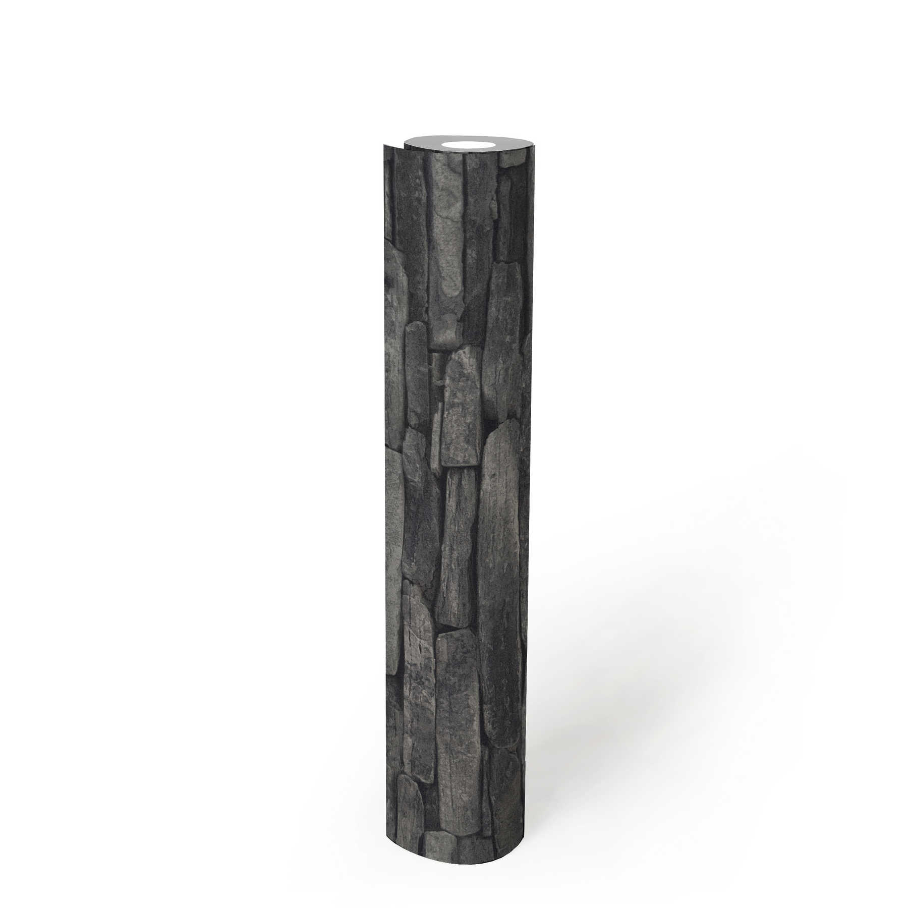             Carta da parati con effetto pietra, pietre naturali scure ed effetto 3D - grigio, nero
        