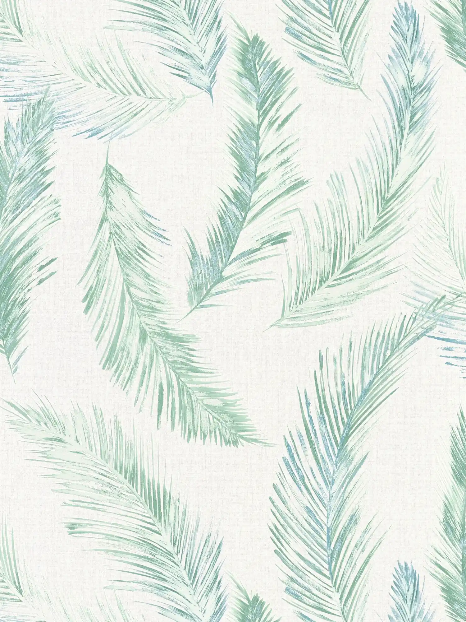 Non-woven wallpaper feather design in watercolour style - blue, green
