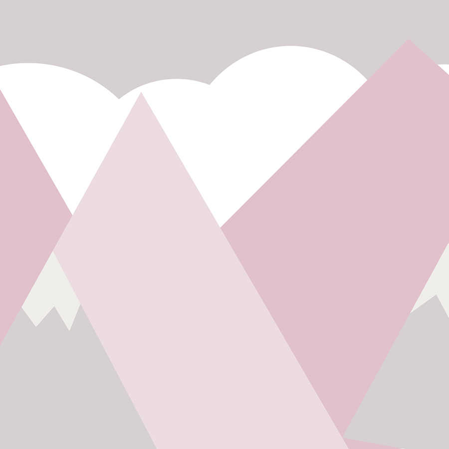 Papier peint panoramique chambre enfant Montagnes avec nuages - rose, blanc, gris

