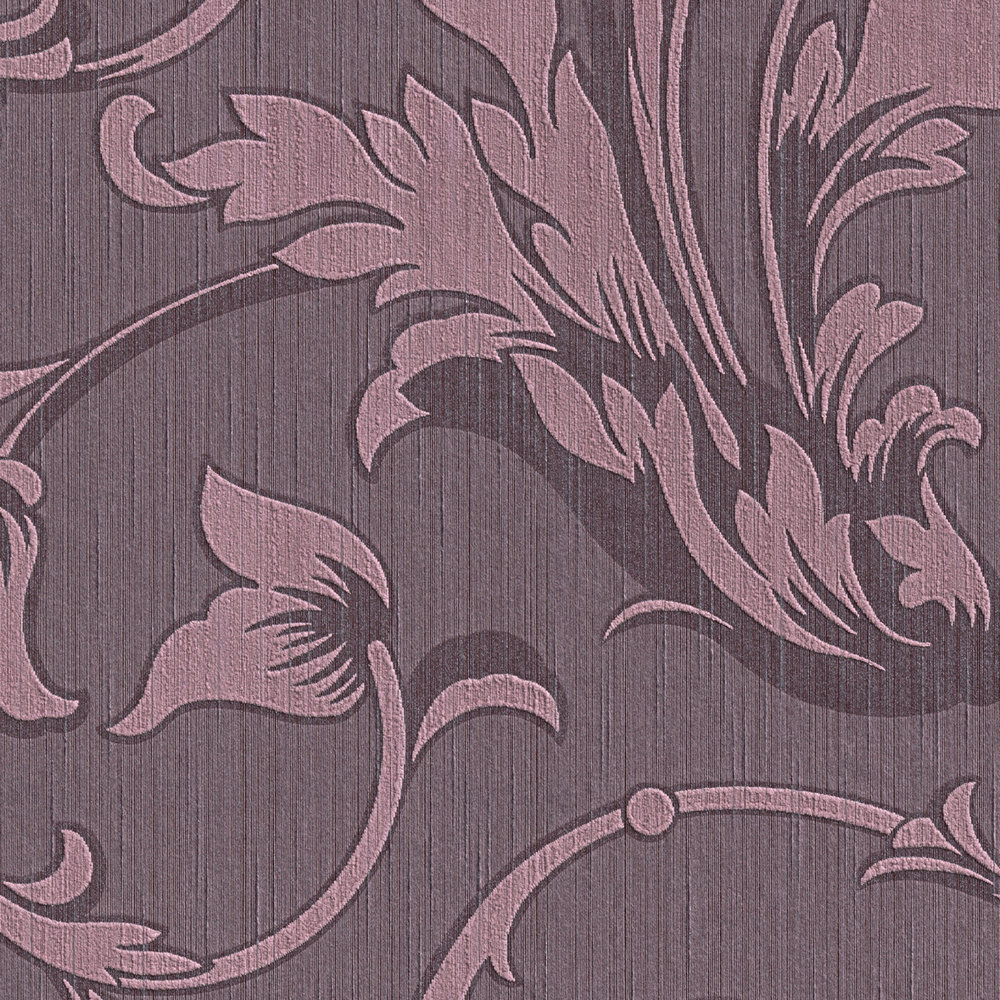             Papel pintado ornamental con óptica textil de seda - violeta
        