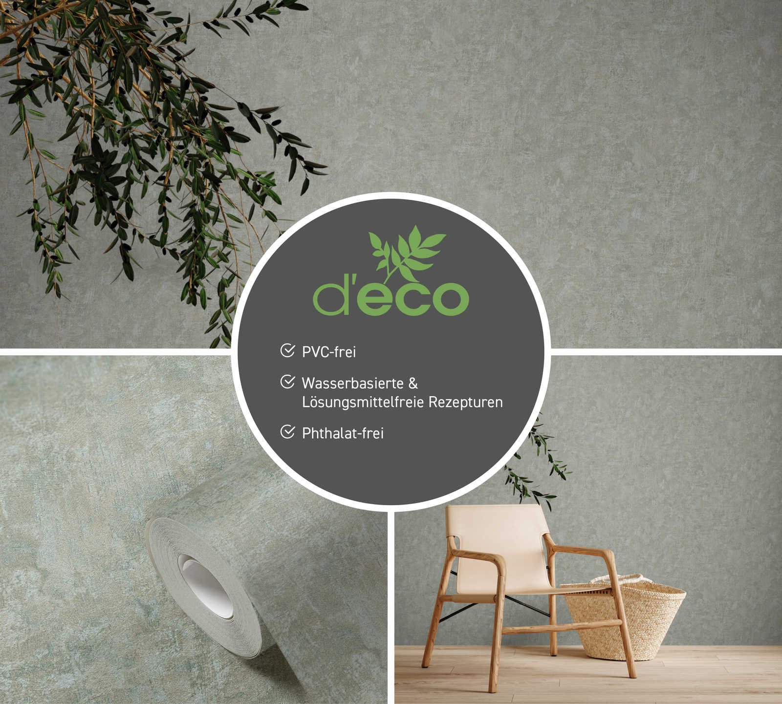             PVC-free non-woven wallpaper with textured look - green, blue
        