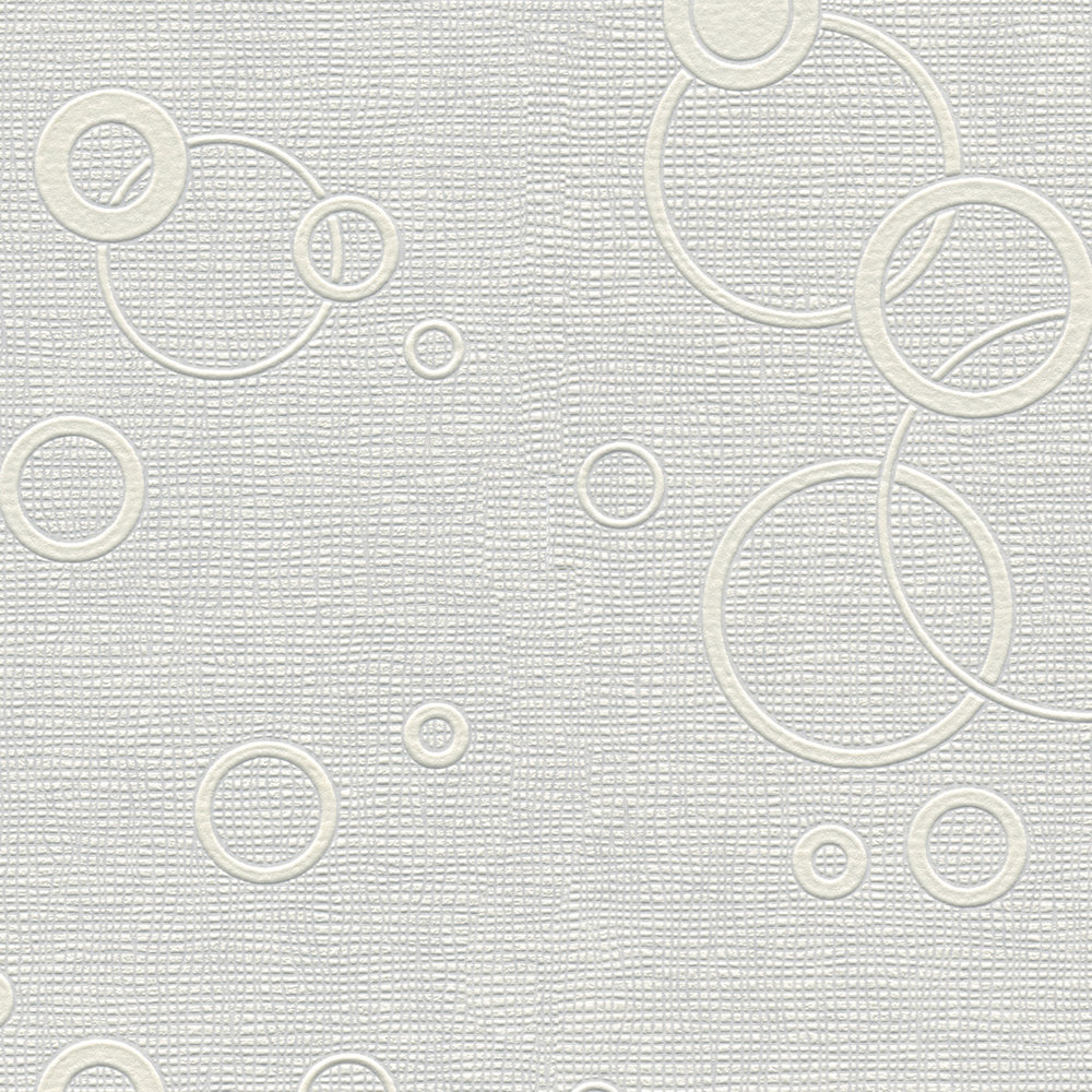             Paintable non-woven wallpaper with dot & circle pattern double wide - White
        