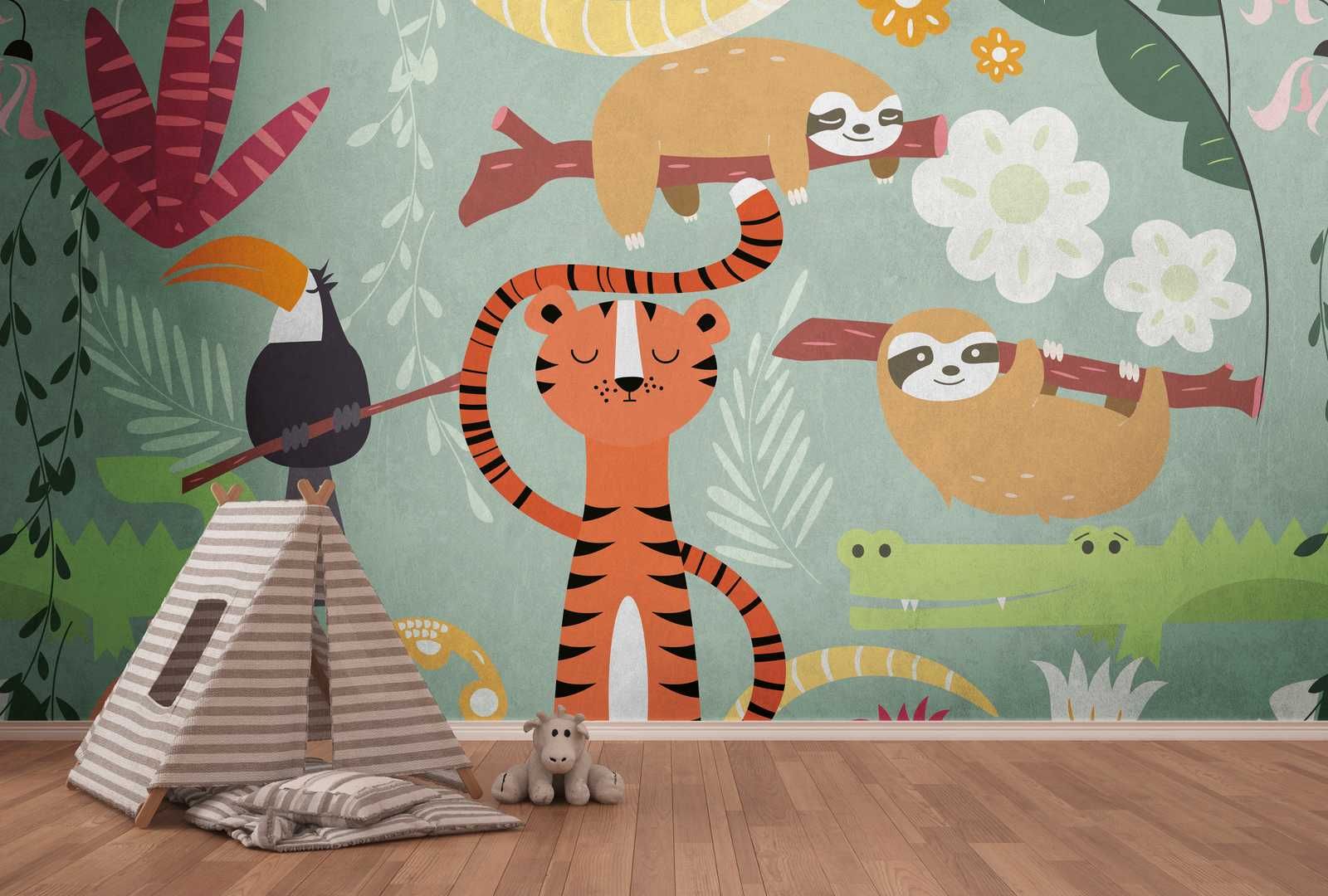 Papel pintado habitación infantil con animales jungla