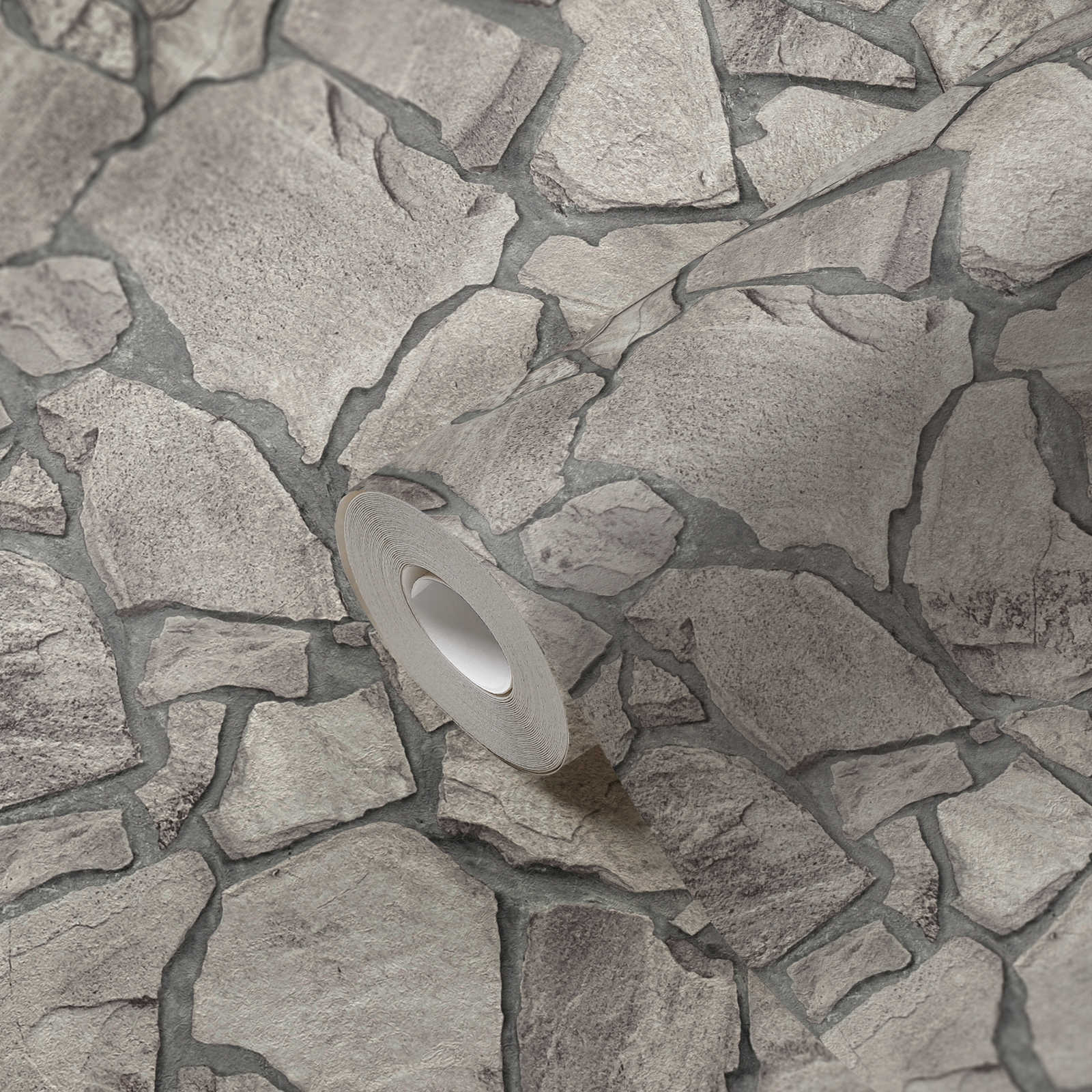             Carta da parati in pietra naturale in tessuto non tessuto 3D-optics - grigio, Grigio
        