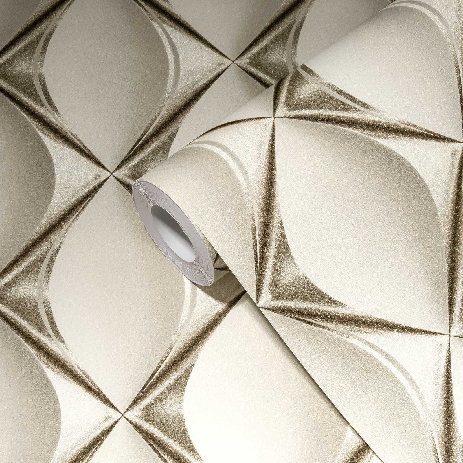             Papier peint 3D argenté-blanc avec design rétro - gris, métallique, beige
        