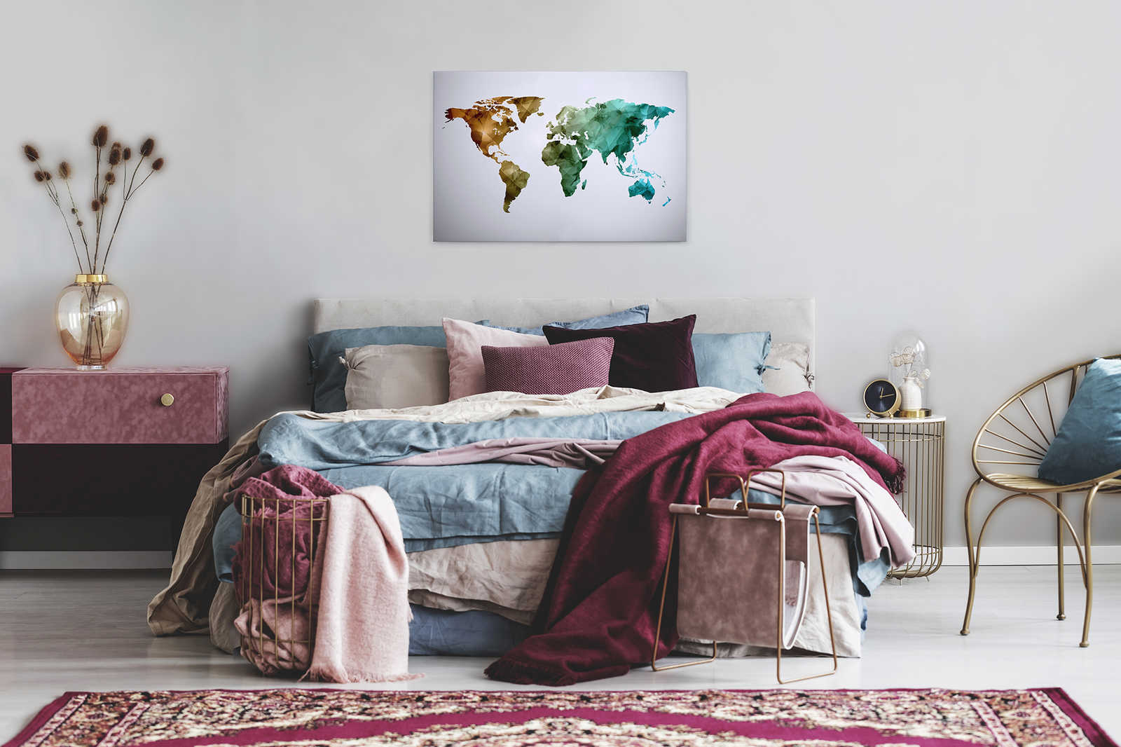            Toile avec mappemonde composée d'éléments graphiques | WorldGrafic 1 - 0,90 m x 0,60 m
        