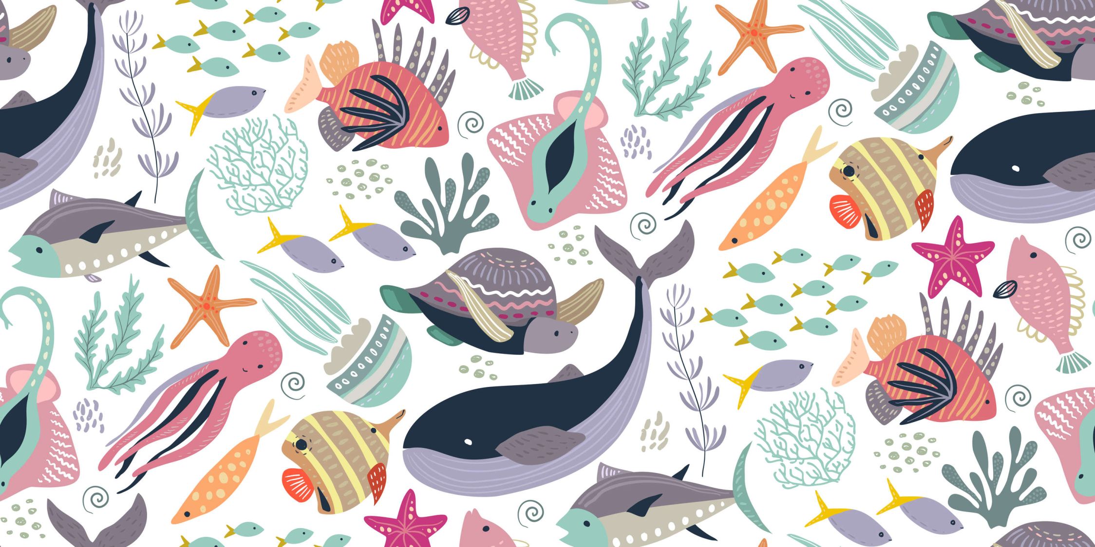             Nursery wallpaper with underwater animals - Smooth & matt non-woven
        
