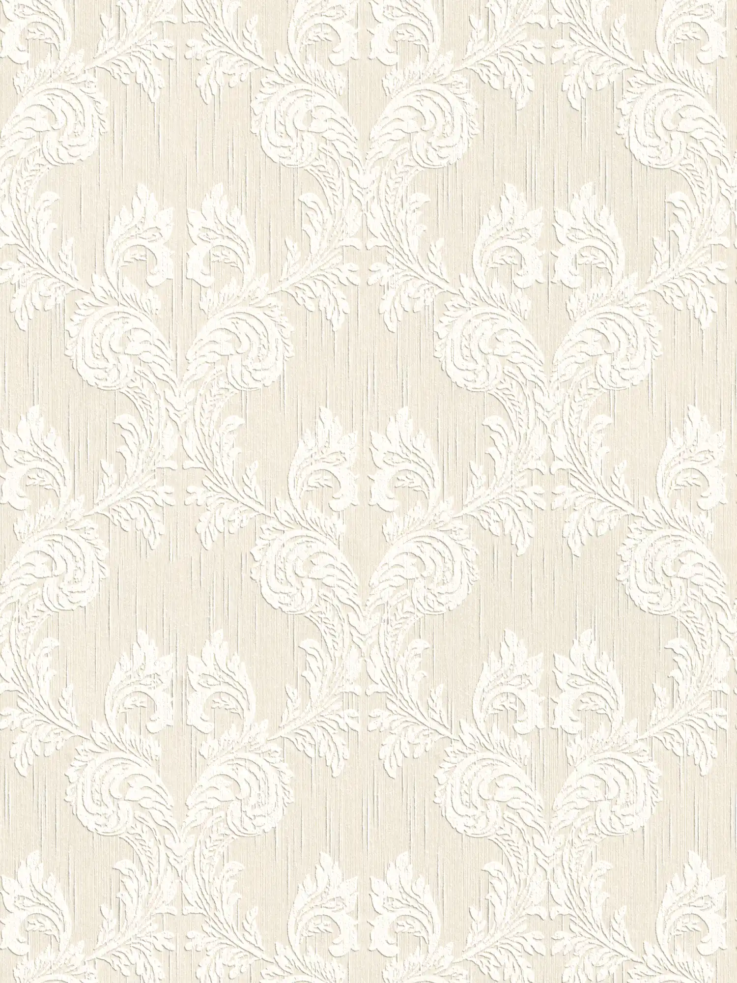 Textured wallpaper with dimensional ornamental vines - cream
