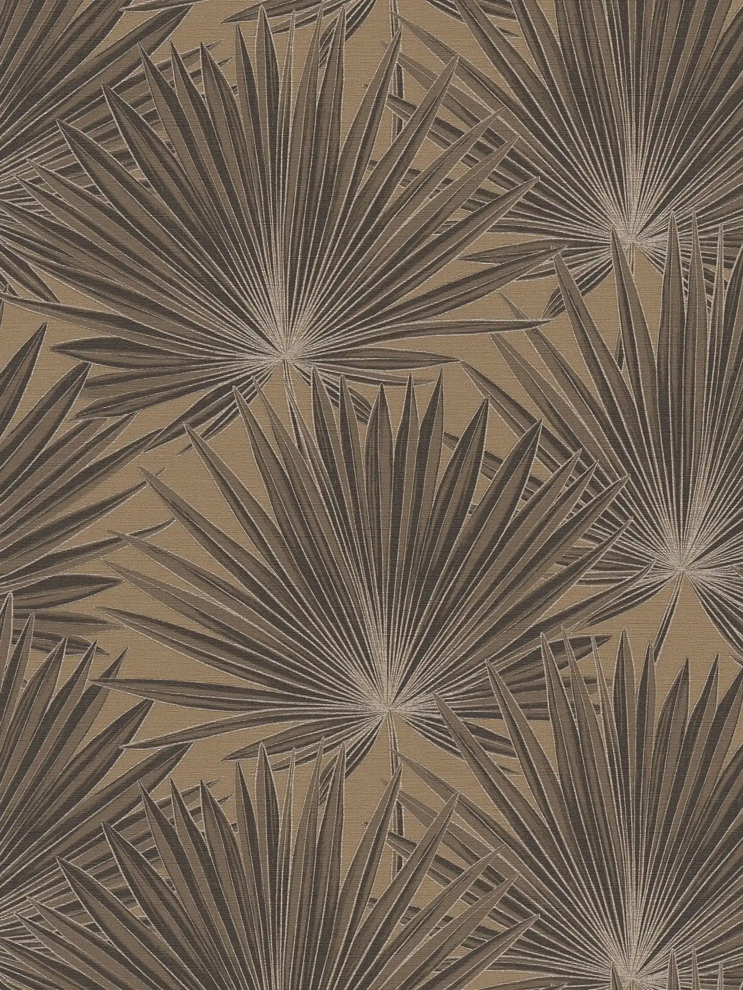 Papel pintado no tejido con hojas de palmera y efecto brillante - marrón, negro

