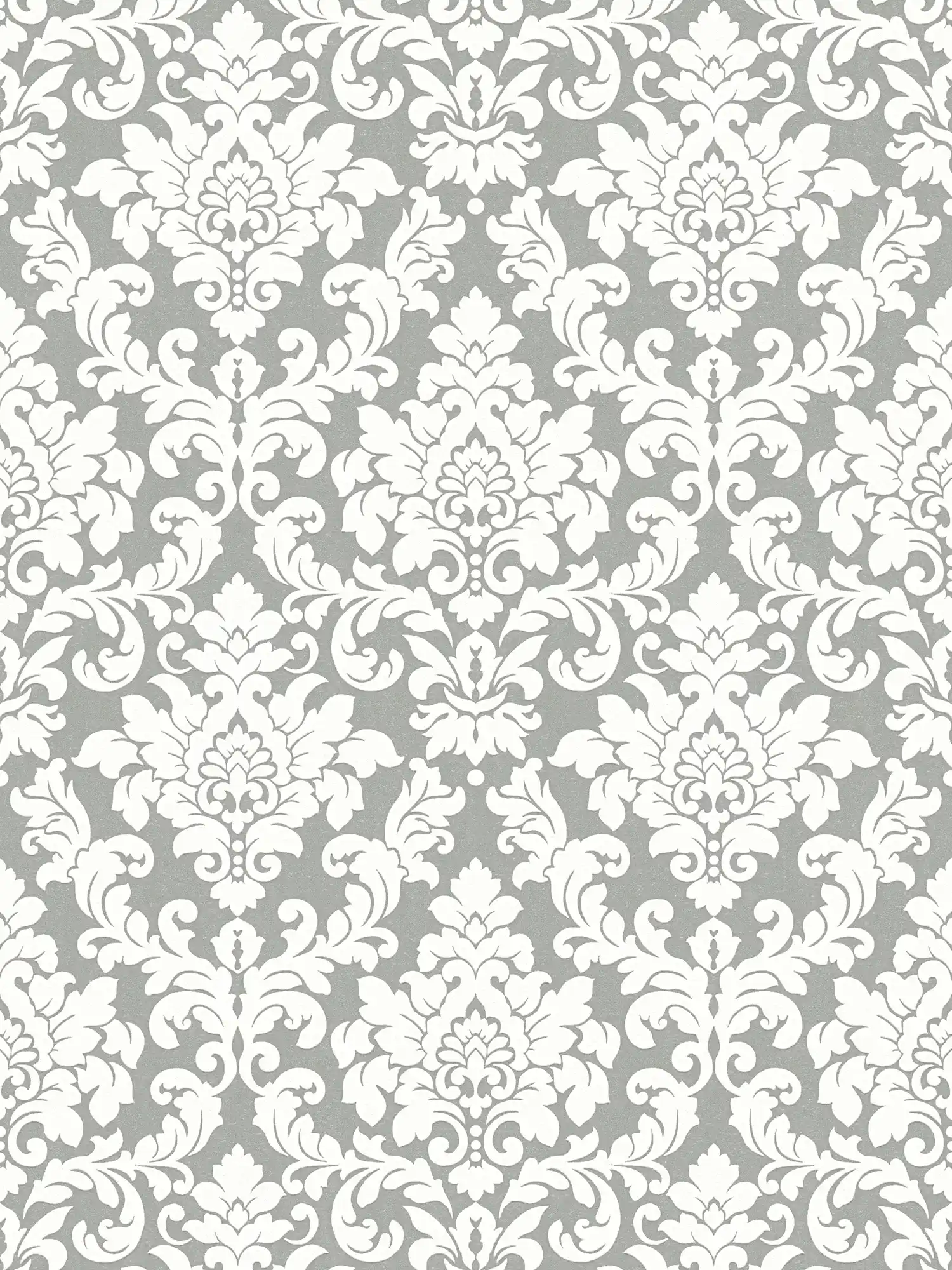 Silver wallpaper with white ornament design
