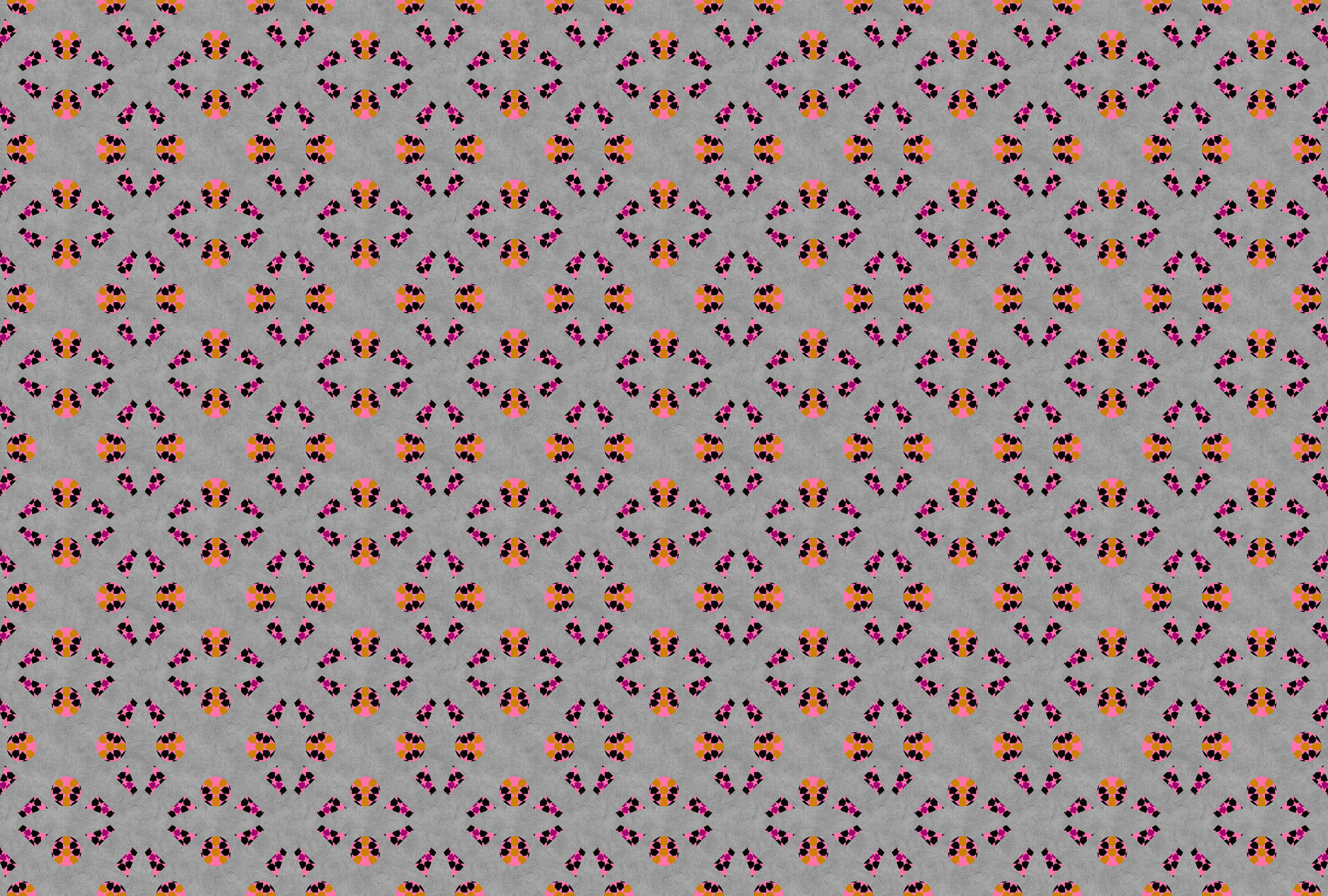             Muurschildering abstract grafisch patroon - Grijs, Oranje
        
