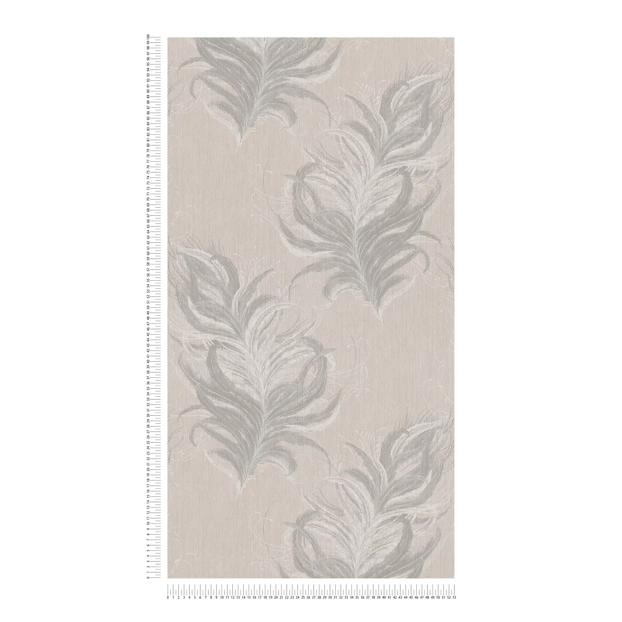             Non-woven wallpaper with feathers design & structure gloss effect - grey, white
        