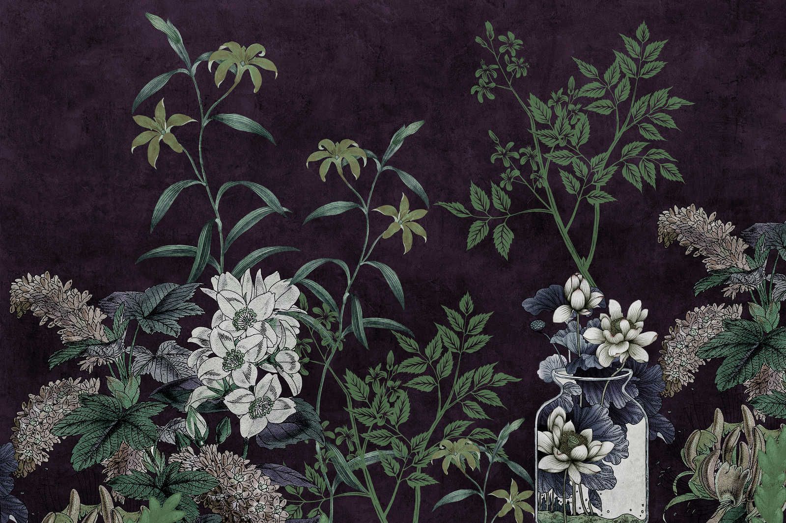             Camera oscura 1 - Pittura su tela nera con motivo botanico verde - 1,20 m x 0,80 m
        