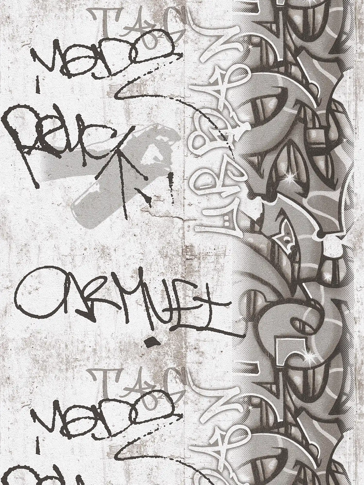 Papierbehang graffiti voor kinderkamer - grijs, zwart
