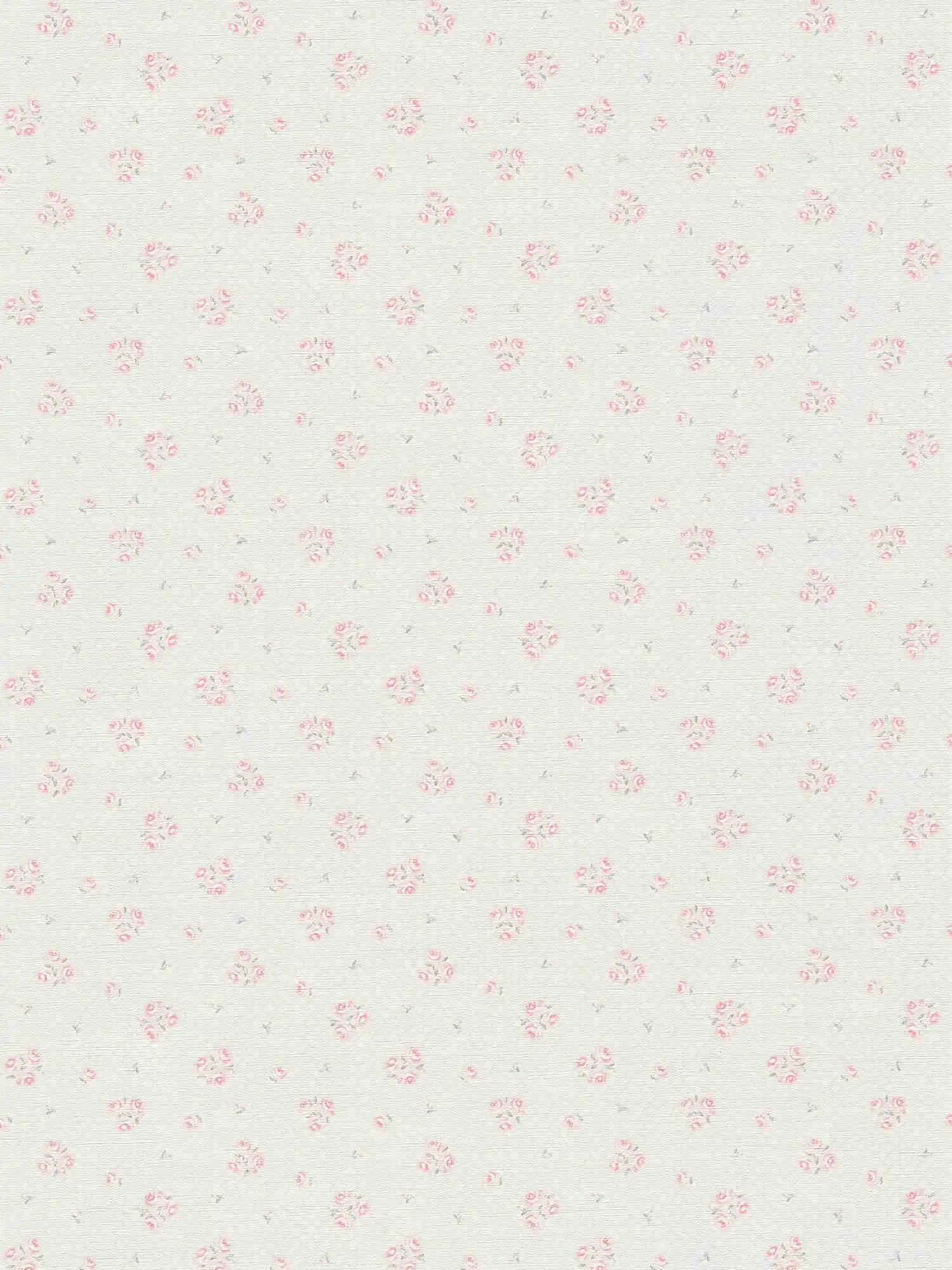 Non-woven wallpaper with fine Shabby Chic floral pattern - light grey, red, white
