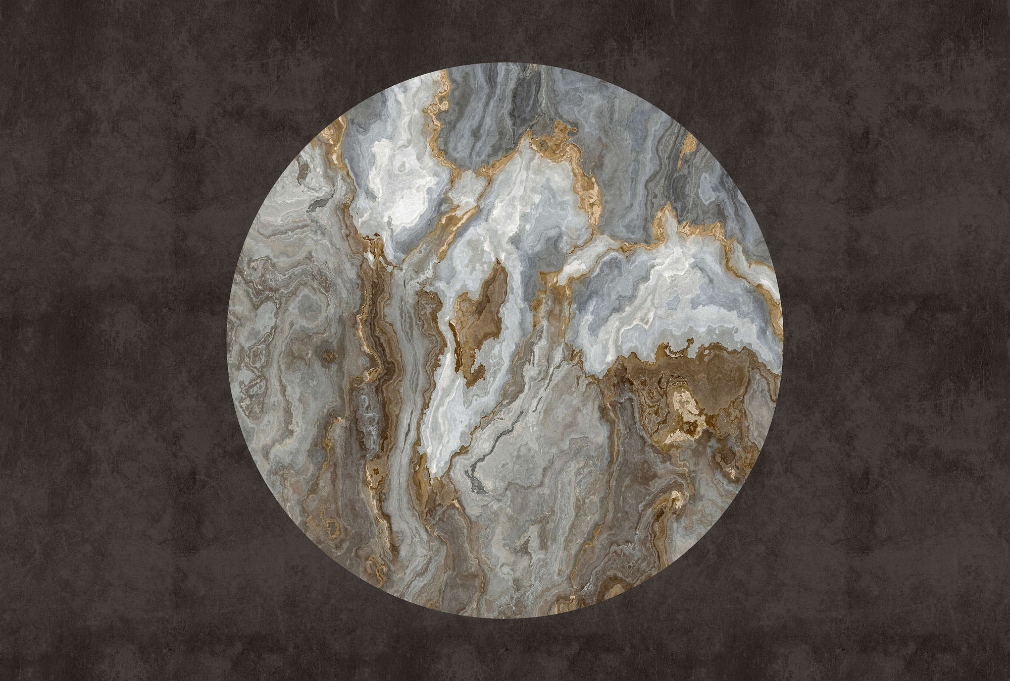             Luna 2 - Papier peint panoramique marbre Cercle de pierres sur fond de crépi noir
        