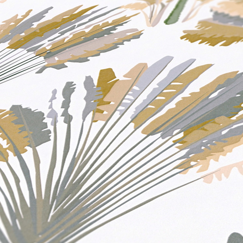            Papier peint palmier avec impression de motifs dans un style moderne - jaune, gris, blanc
        