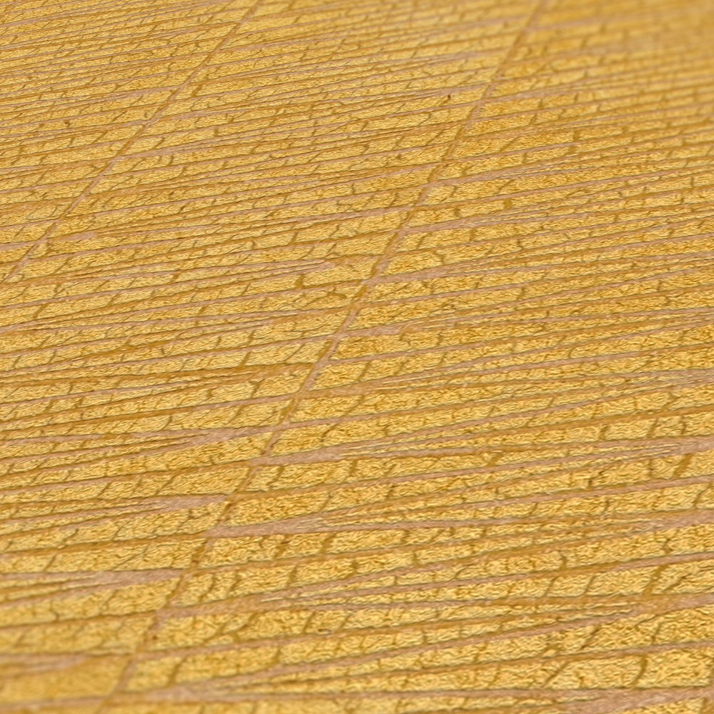             Mosterdgeel behang met natuurlijk structuurpatroon - Geel, Metallic
        