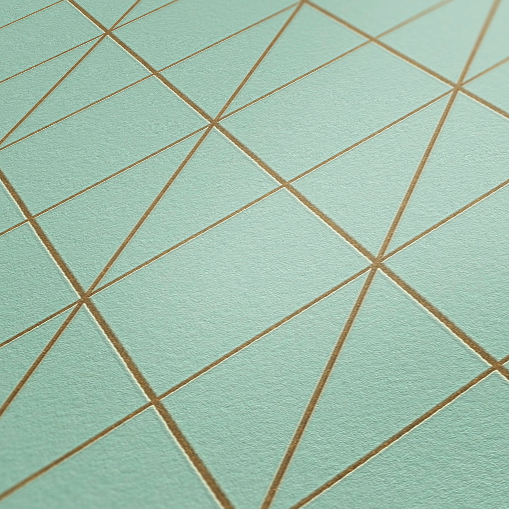             papel pintado con diseño de rombos con acento dorado - verde, metálico
        