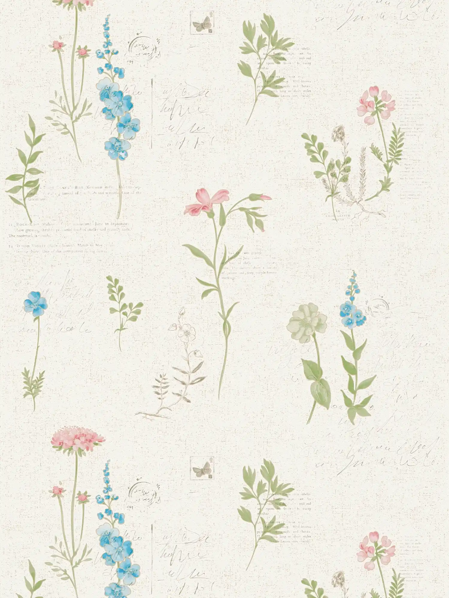 Papel pintado de casa de campo con motivos florales y aspecto usado - crema
