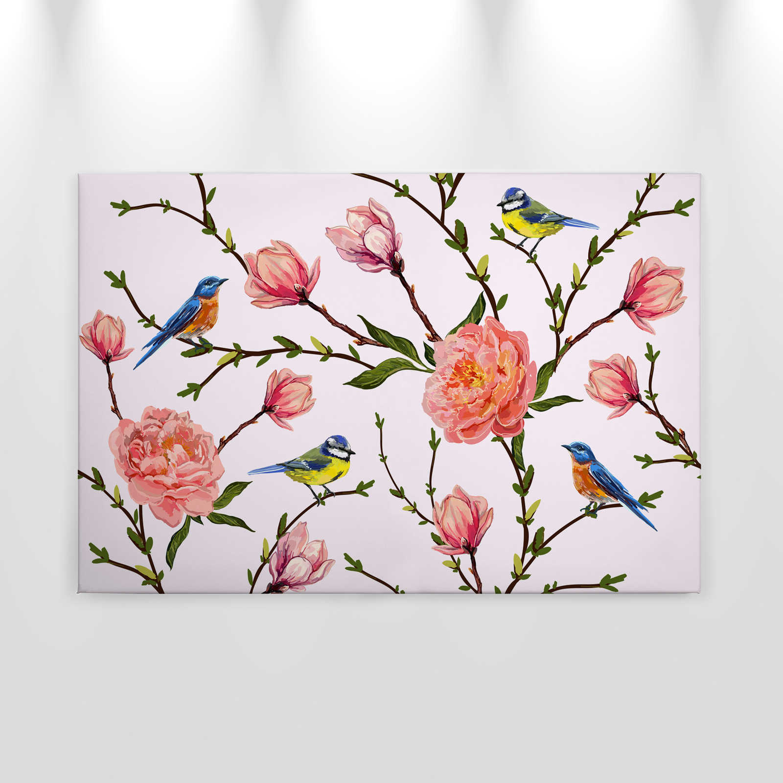            Lienzo Pájaros y flores minimalista - 0,90 m x 0,60 m
        