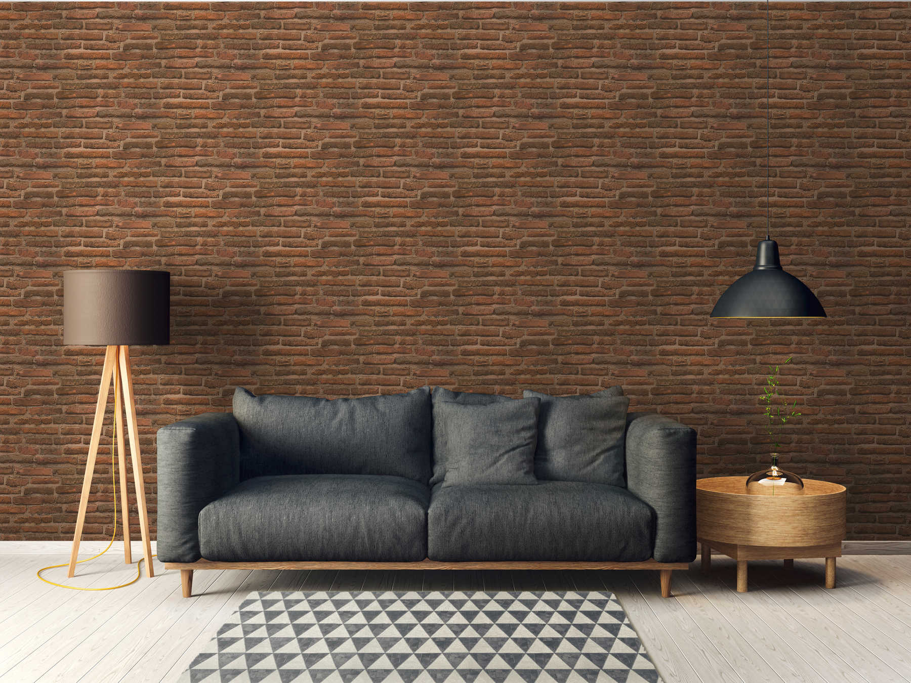             Wallpaper with realistic brick wall motif in 3D look - orange, brown
        