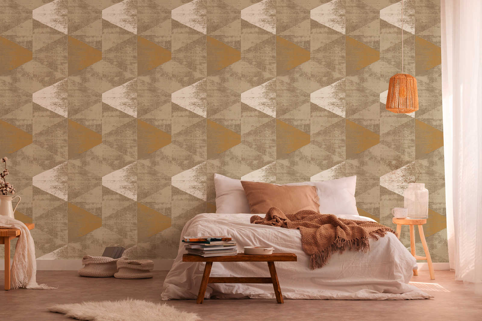             Wallpaper industrial style with rustic metallic look - metallic, beige
        