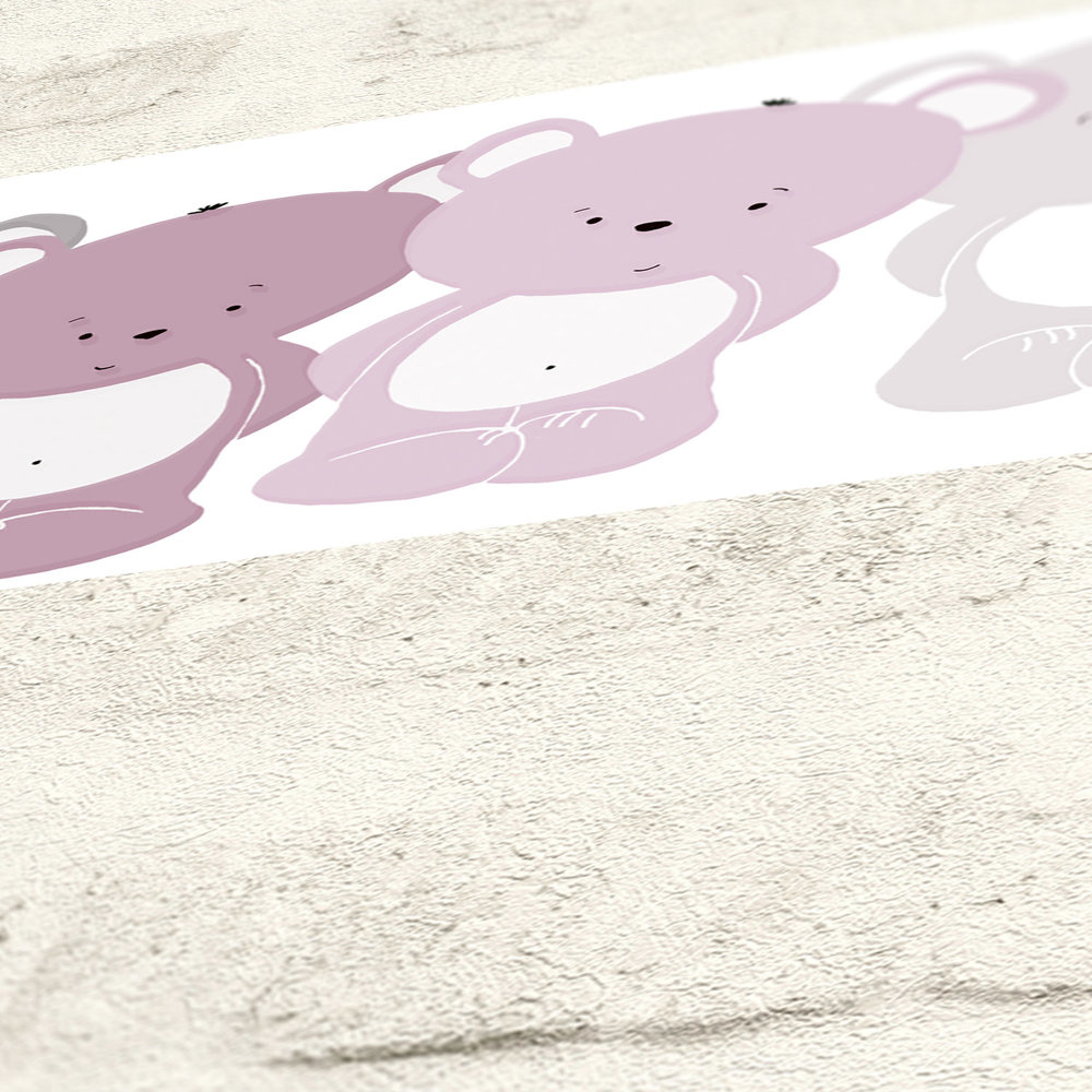             Bordes de habitación infantil "Enchanting Lucky Bears" para niñas - rosa, púrpura, gris
        