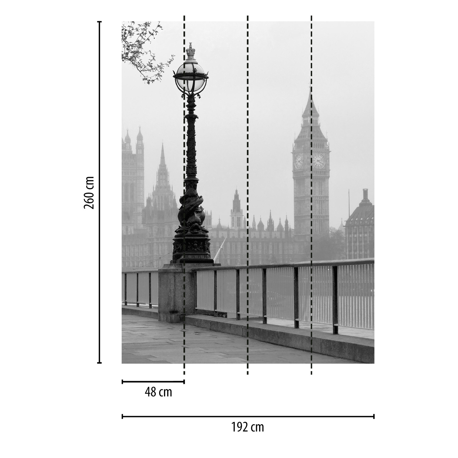             Papier peint panoramique Londres ville dans le brouillard - noir, blanc, gris
        